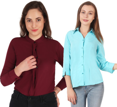 HEAVENS CREATIONS Women Solid Formal Black Shirt(Pack of 2)