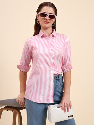 EKASYA Women Striped Casual Pink Shirt