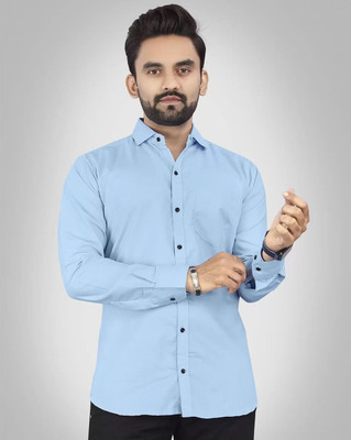 MUMIN Men Solid Formal Light Blue Shirt