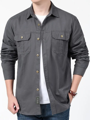 sti Men Solid Casual Grey Shirt