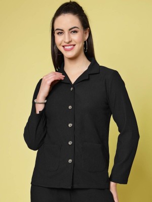 PLUSS Women Solid Casual Black Shirt