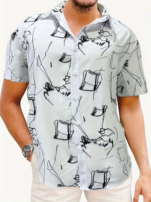 SIVAYFASHION Men Printed Casual White Shirt