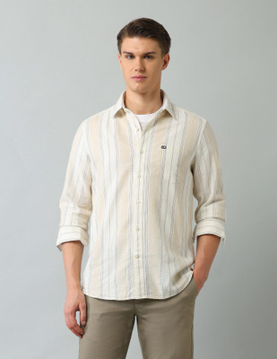 Arrow Sport Men Striped Casual Beige Shirt