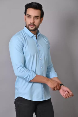 Dadatradings Men Solid Casual Light Blue Shirt