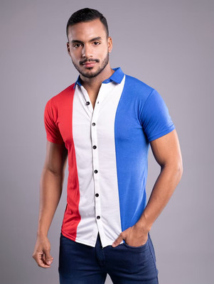 tfurnish Men Self Design Casual Red, White, Blue Shirt