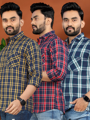 allan peter Men Checkered Casual Multicolor Shirt(Pack of 3)