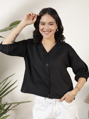 Dressberry Women Solid Casual Black Shirt
