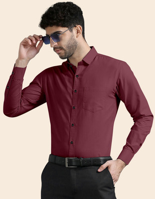 ZUNIYA COLLECTION Men Solid Casual Maroon Shirt