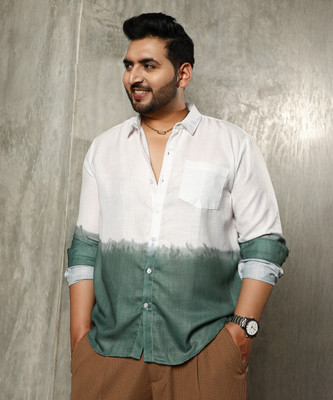 Instafab Plus Men Printed Casual Green, White Shirt