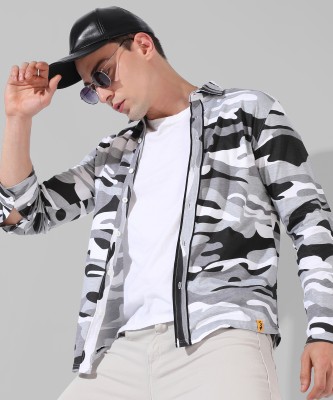 CAMPUS SUTRA Men Military Camouflage Casual Grey, Black, White Shirt