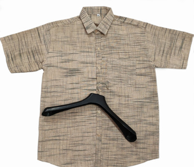 fincart Men Self Design Casual Khaki Shirt