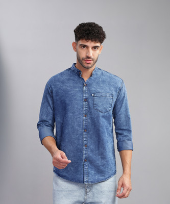 AIDAN PAUL Men Washed Casual Dark Blue Shirt