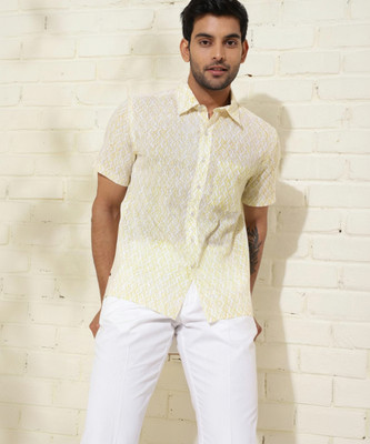 Fabindia Men Printed Casual Yellow Shirt