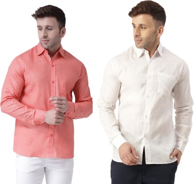 RIAG Men Solid Casual Pink, White Shirt(Pack of 2)