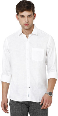 Linen Club Men Solid Casual White Shirt
