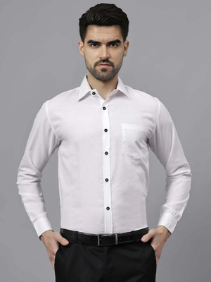 Navkanj Men Solid Formal White Shirt