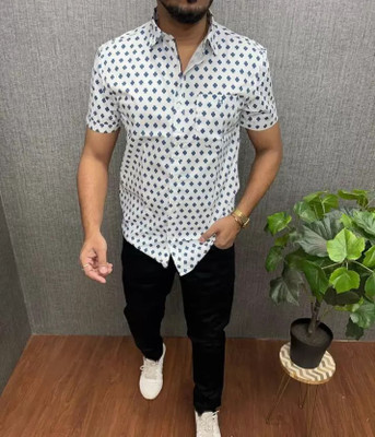 ERVIN ENTERPRISE Men Printed Casual Dark Blue, White Shirt