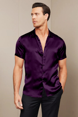 STOVESSY Men Solid Casual Purple Shirt