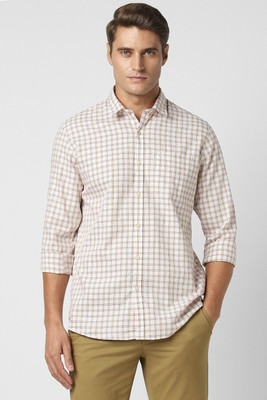 PETER ENGLAND Men Checkered Casual White Shirt