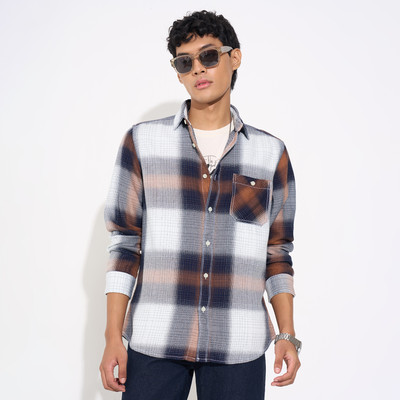 SF Jeans by Pantaloons Men Solid Casual Brown Shirt