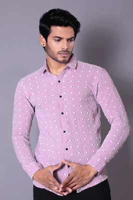 TERIZLA Men Color Block Casual Pink Shirt