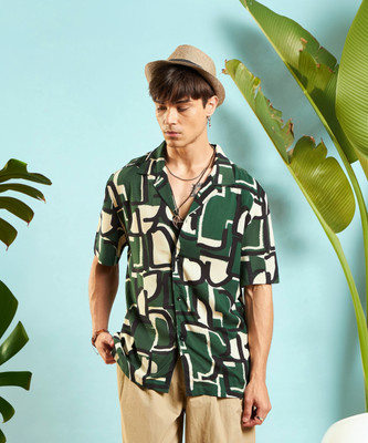 MASCLN SASSAFRAS Men Printed Casual Green Shirt