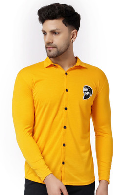 GEUM Men Solid Casual Yellow Shirt