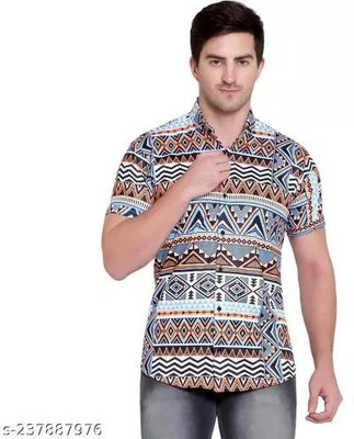 SHIVFORYOU Men Printed Casual Dark Blue Shirt