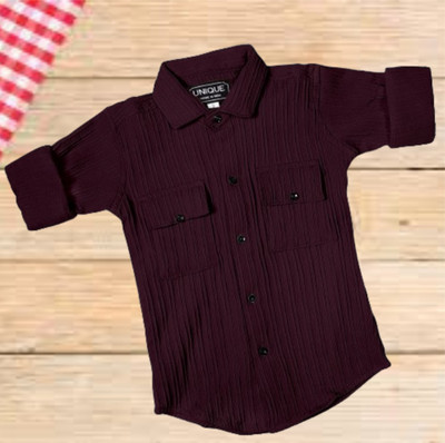 zans and mens Boys Self Design Casual Purple Shirt