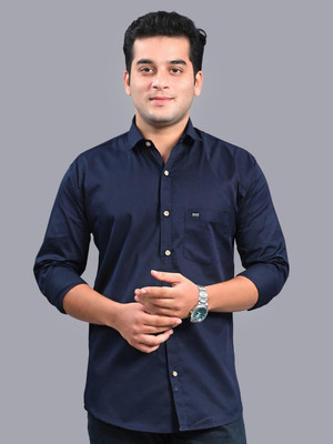 ZEE GOLD Men Solid Casual Dark Blue Shirt