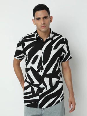 TIGERSNAKE Men Printed Casual Black, White Shirt