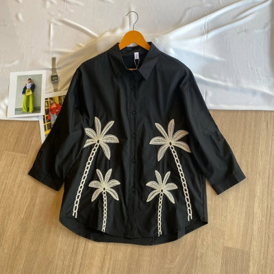 PFab Women Embroidered Casual Black Shirt