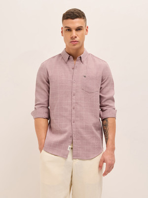 THE BEAR HOUSE Men Checkered Casual Pink Shirt