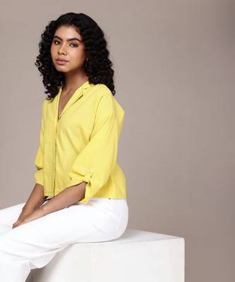 Roadster Women Solid Casual Yellow Shirt