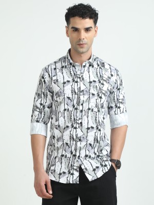 Eizzi Men Floral Print Casual White Shirt