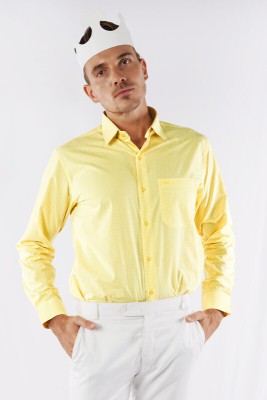 french crown Men Checkered Formal Yellow Shirt