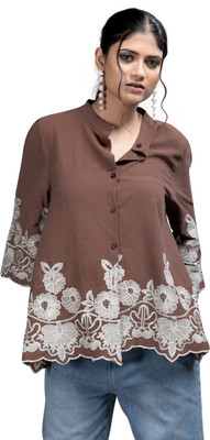MADBORN CREATION Women Embroidered Casual Brown Shirt