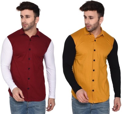 Trendfull Men Solid Casual Gold, Maroon Shirt(Pack of 2)