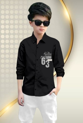 lvama Boys Printed Casual Black Shirt