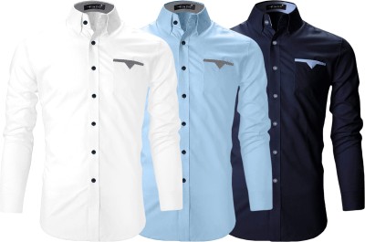 ROYAL SCOUT Men Solid Casual Light Blue, White, Dark Blue Shirt(Pack of 3)