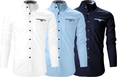 FINIVO FASHION Men Solid Casual White, Light Blue, Dark Blue Shirt(Pack of 3)