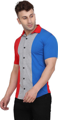 GEUM Men Solid Formal Red, Silver, Blue Shirt