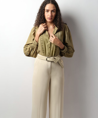 VERO MODA Women Self Design Casual Green Shirt