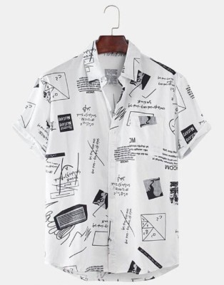 Le Pery Men Printed Casual White, Black, Grey Shirt