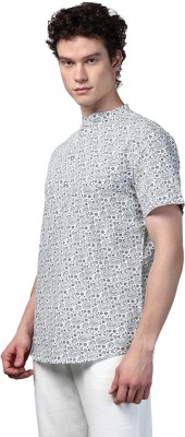 Don Vino Men Printed Casual White, Dark Blue Shirt