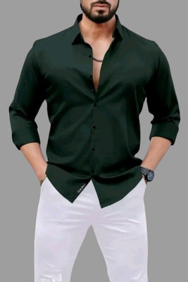 MUMIN Men Solid Formal Dark Green Shirt