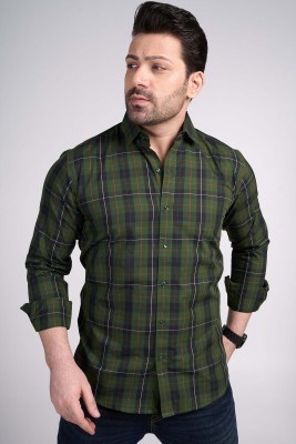 John Watson Men Checkered Casual Dark Green Shirt