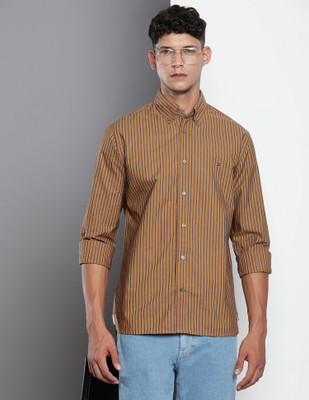 TOMMY HILFIGER Men Striped Casual Brown Shirt
