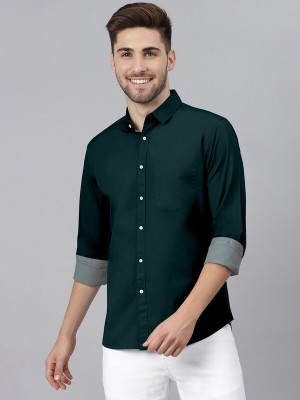 S enterprises Men Solid Casual Dark Green Shirt