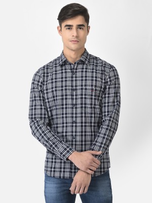 CRIMSOUNE CLUB Men Checkered Casual Dark Blue, White Shirt